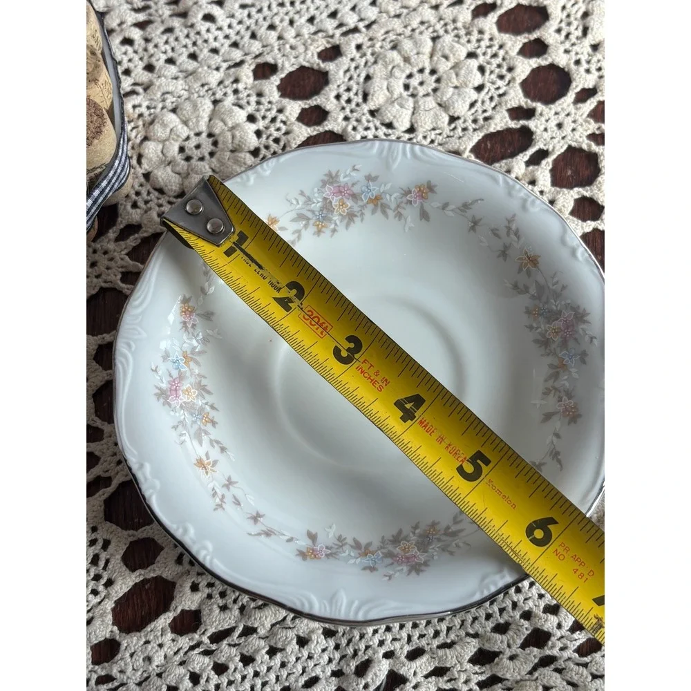 Johann Haviland Bavaria Blue Garland Teacup and‎ Saucer Set Silver Trim Germany